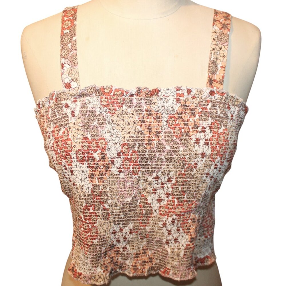 JAPANA Floral Stretchy Crop Top Sz L 90s Retro Elastic Hippie Y2K Tank Cami